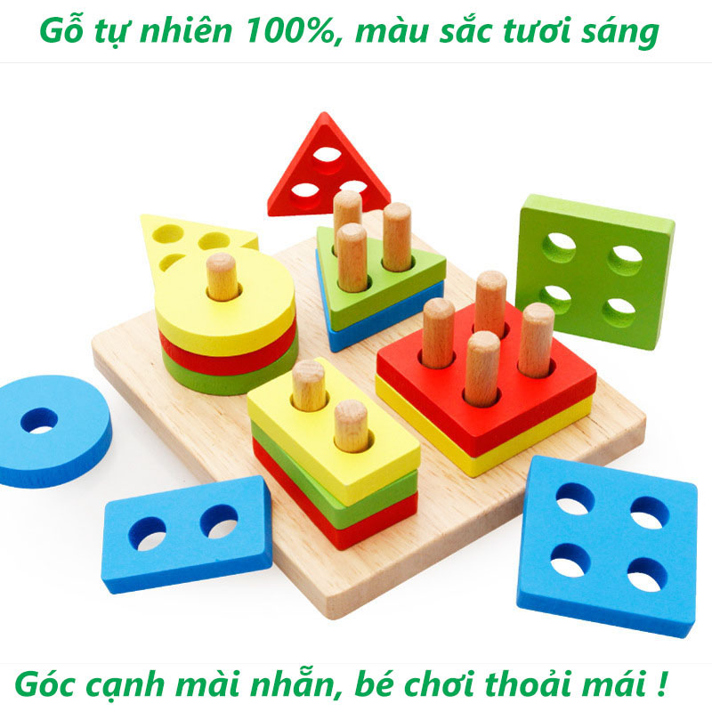 Đồ chơi trụ thả hình thông minh bằng gỗ