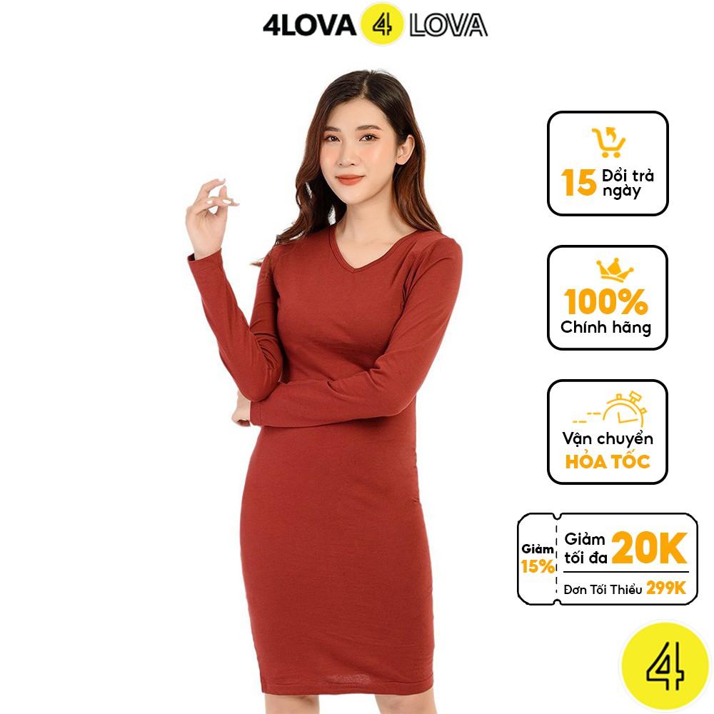 Váy nữ body 4LOVA cổ tim dáng dài nữ tính, phong cách Hàn Quốc