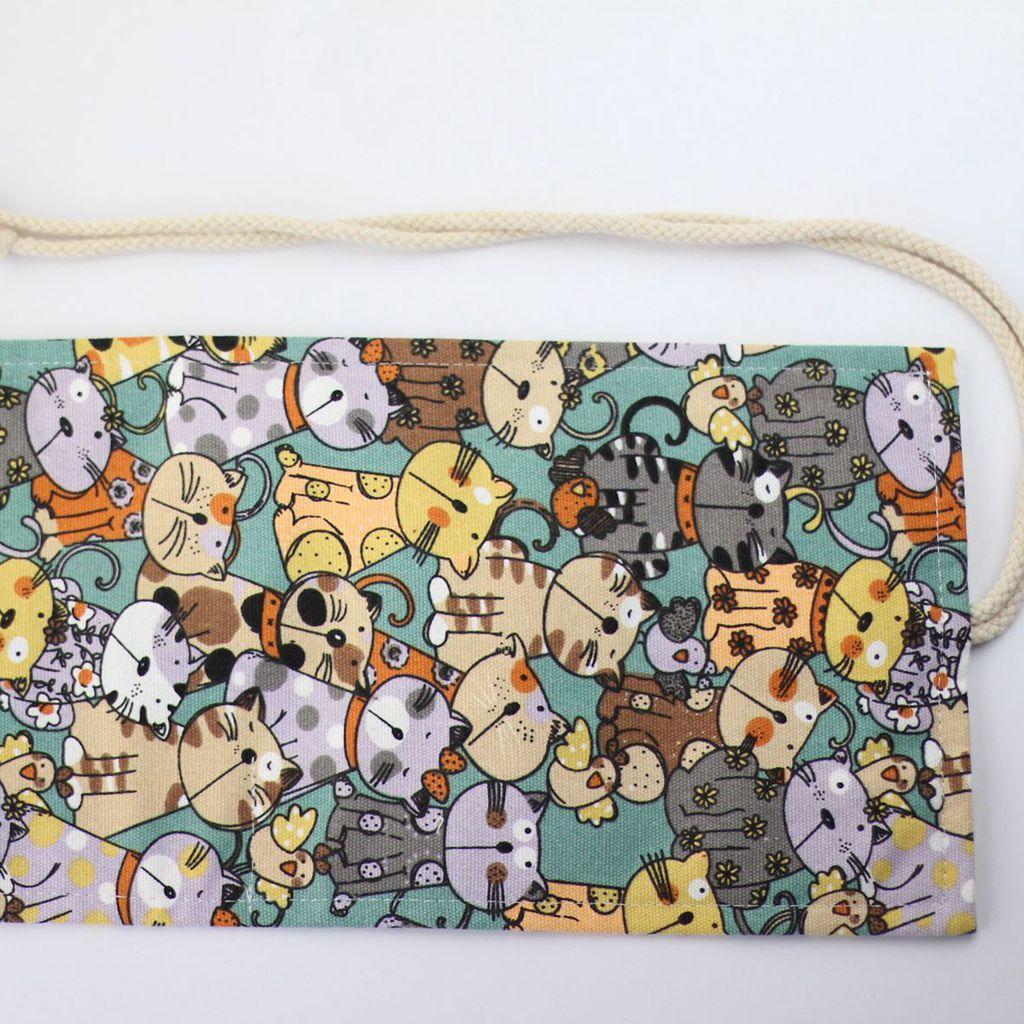 Canvas Pencil Wrap Roll up Case Hold for 36 Colored Pencils, Travel Carrying Organizer Holder,Great for Kids Adult - Cat Patterns