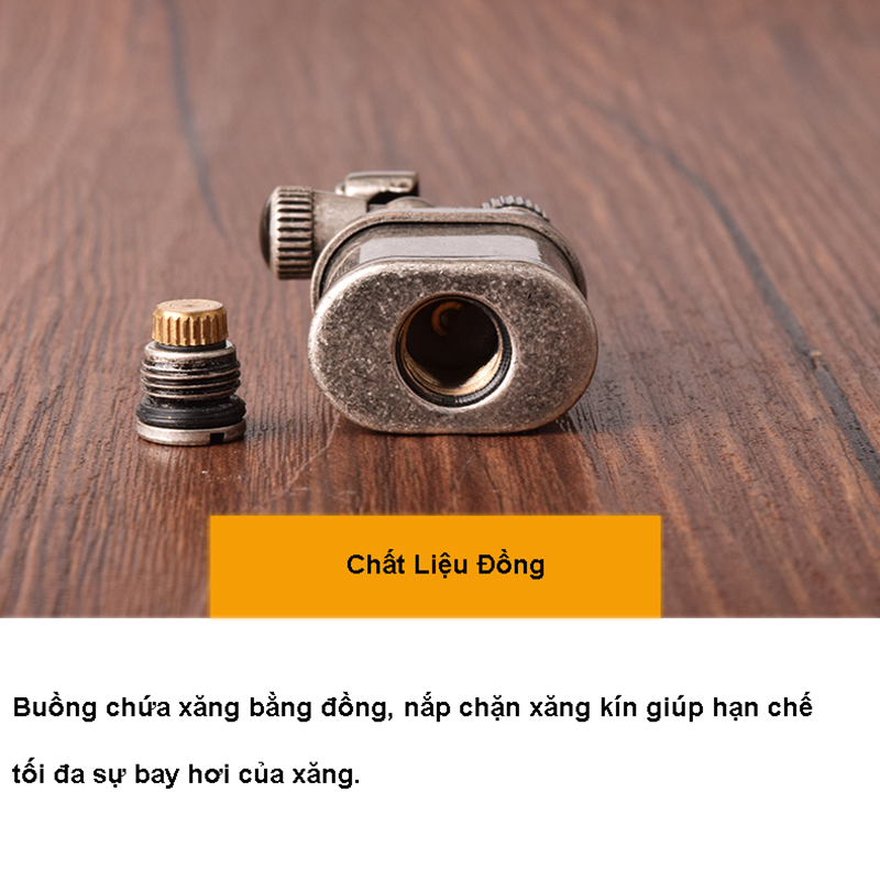 Vỏ Hột Quẹt Bật Lửa Thủ Công TC1703 Kiểu Dáng Nhỏ Gọn Bằng Đồng Cực Chất - Màu Vàng