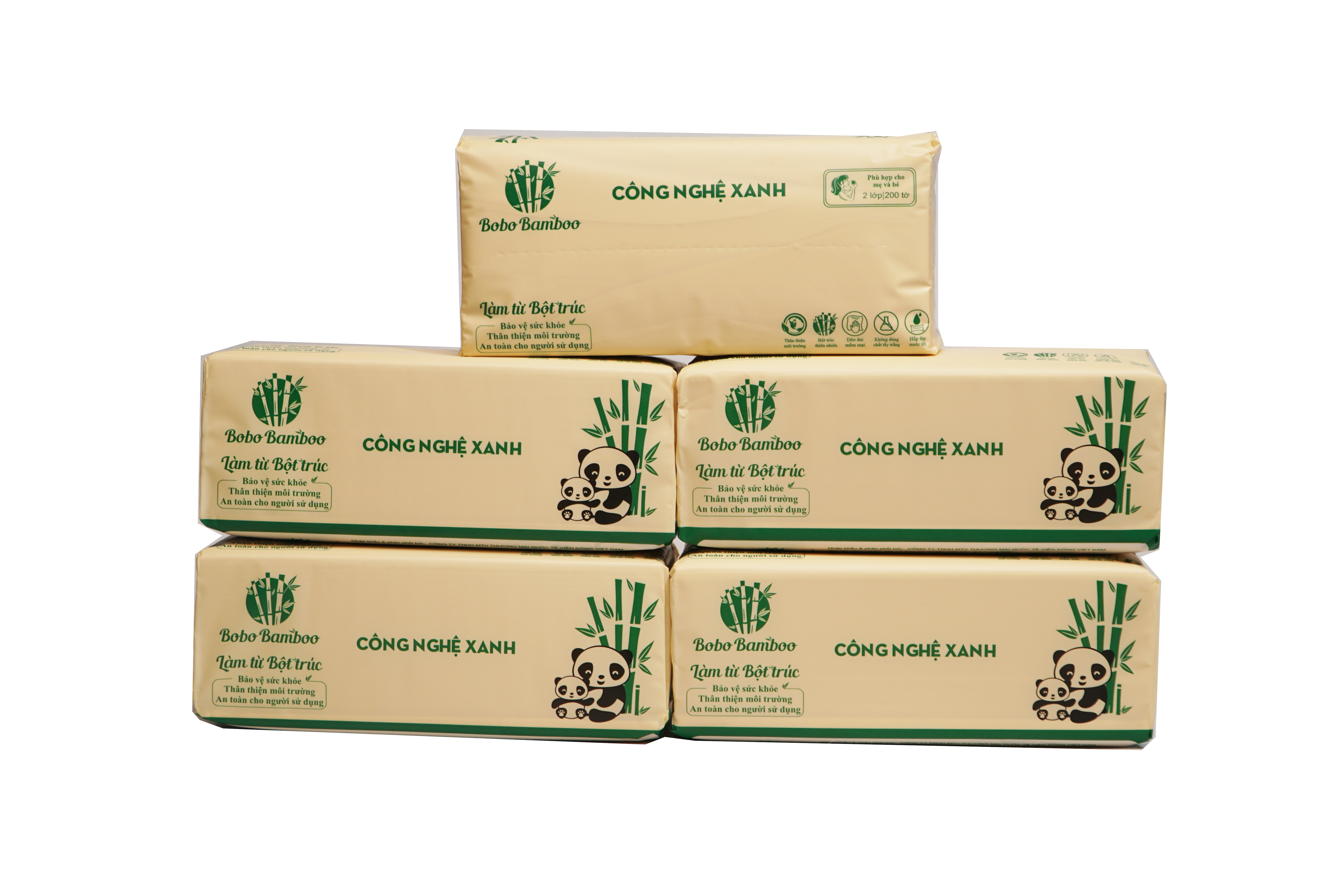 (Hàng Mới) 2 Gói Giấy Rút Gấu Trúc BOBO BAMBOO 200 Tờ