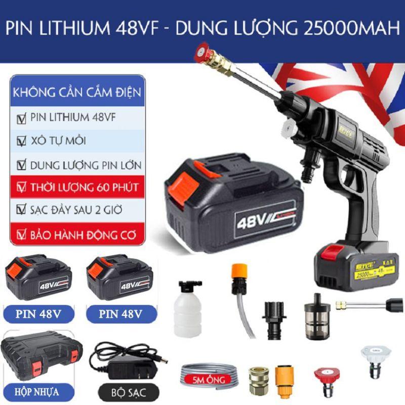 Máy rửa xe áp lực cao cầm tay không dây dùng pin Lithium 48V, bơm piston điều áp 4 xi lanh.