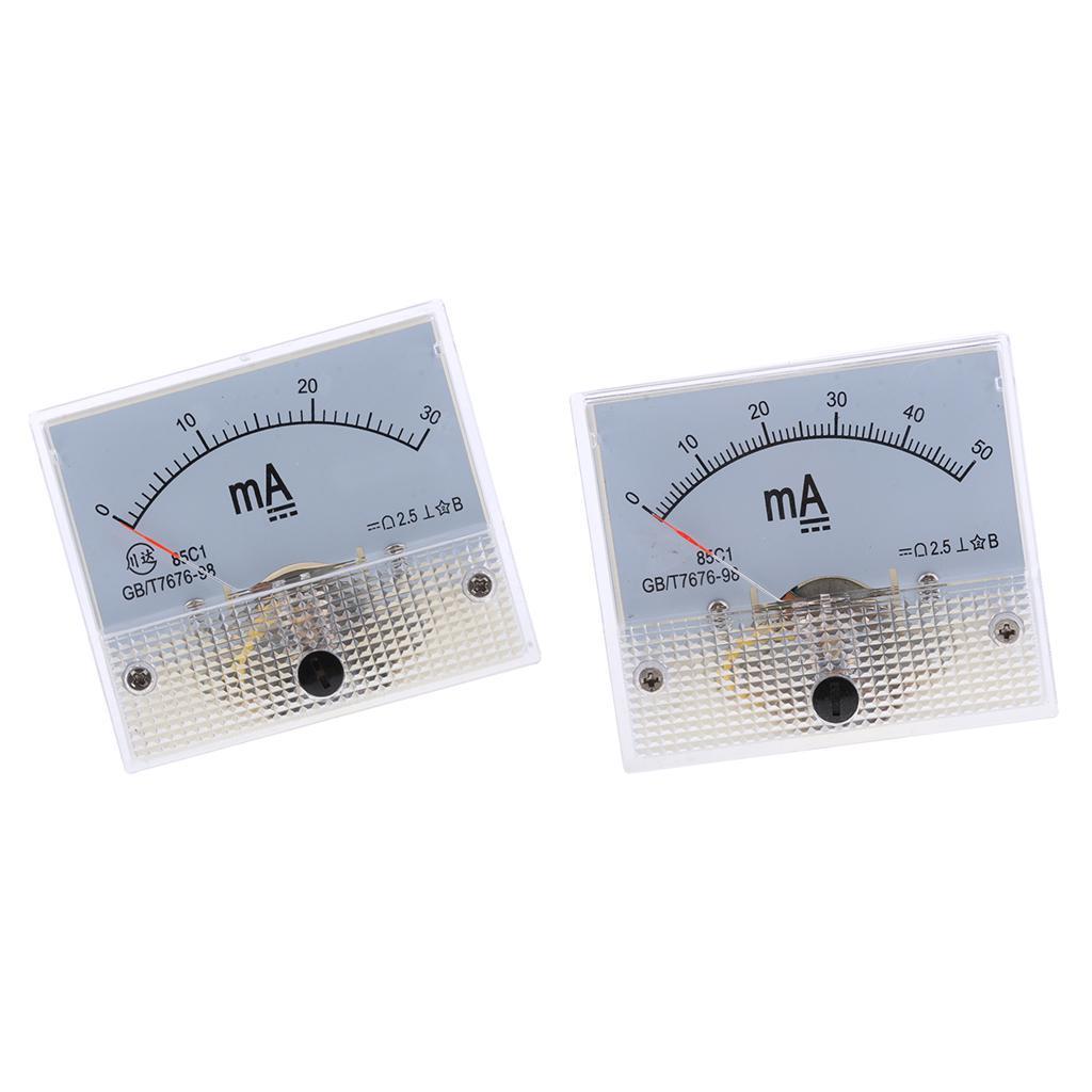 2xDC Ammeter Analog Panel Amp Meter Current Gauge Pointer Type 0-30mA 0-50mA