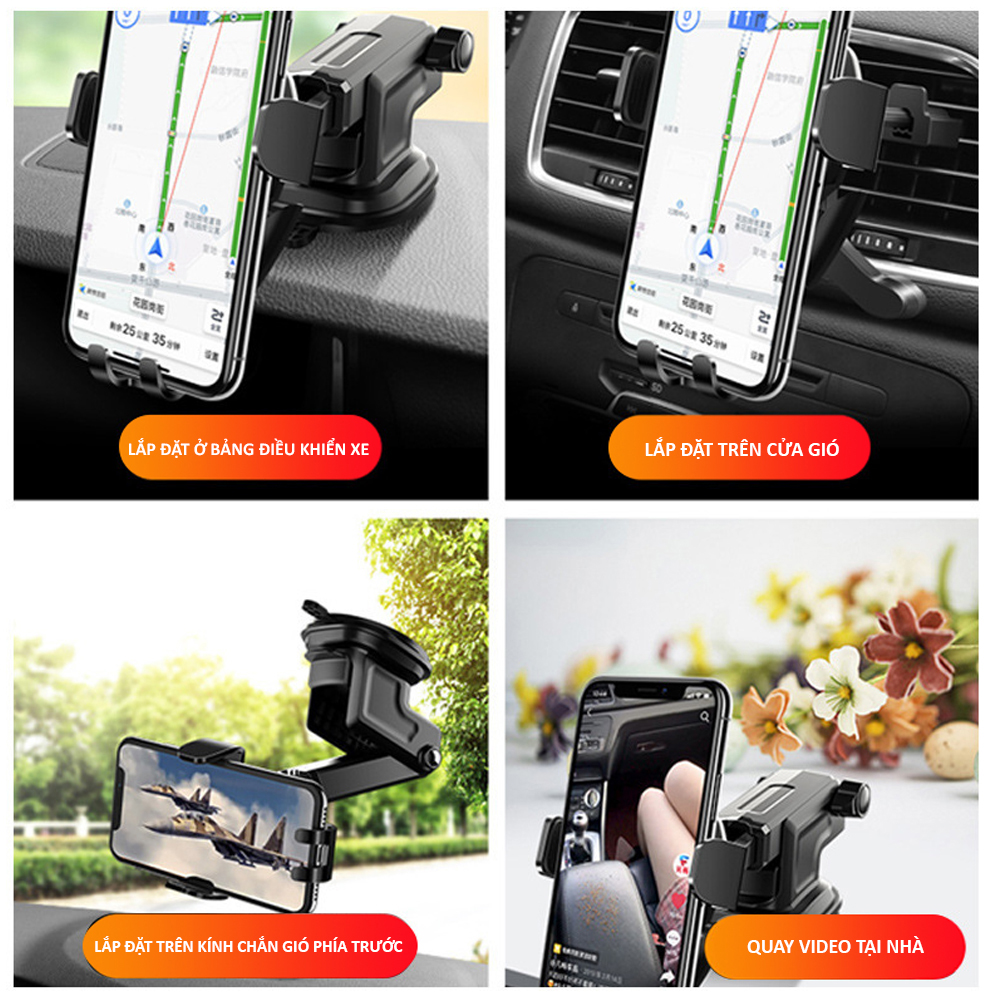 Giá đỡ điện thoại di động trên ô tô, xe hơi dạng cốc hút có thể điều chỉnh hướng điện thoại tiện lợi phù hợp khi sử dụng điện thoại trong lúc lái xe và mọi kích thước điện thoại thông minh trên thị trường
