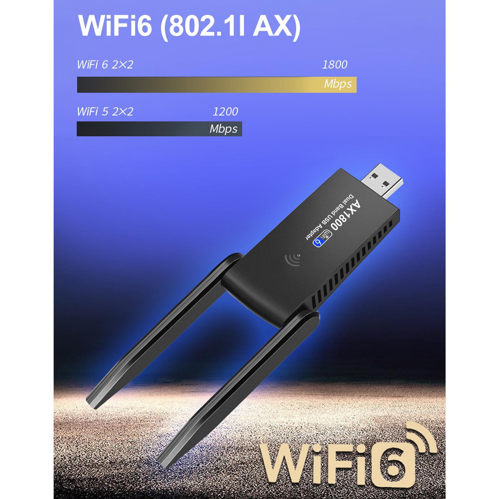 USB WiFi Adapter 1800Mbps Dual Band for Win11/10/7 WiFi 6 Wireless Network Adapter for Desktop Gaming PC