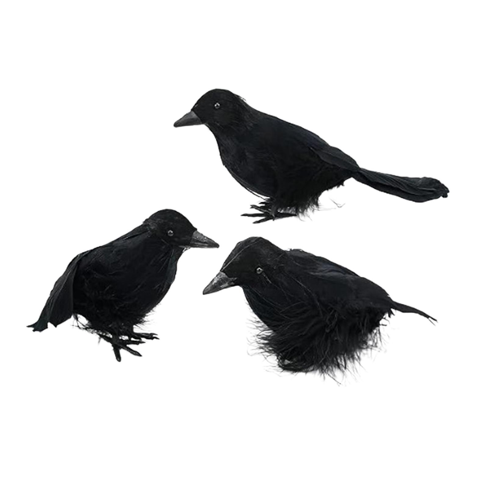 3Pcs Halloween Crows Birds Black Simulation Feather Crow for Halloween Party