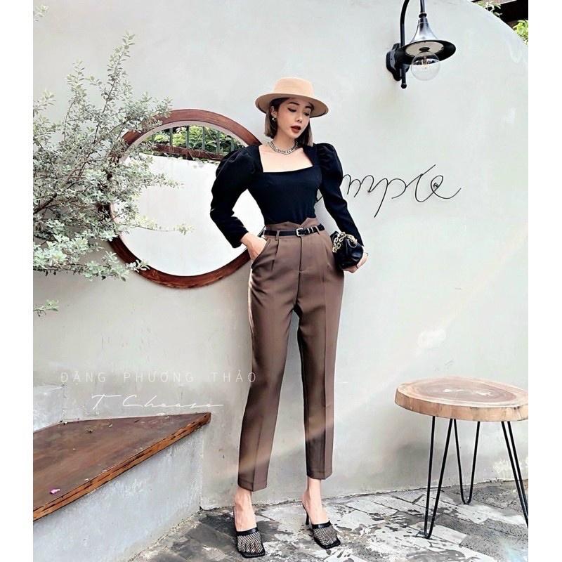 Quần baggy nữ cạp vát kèm đai 8329