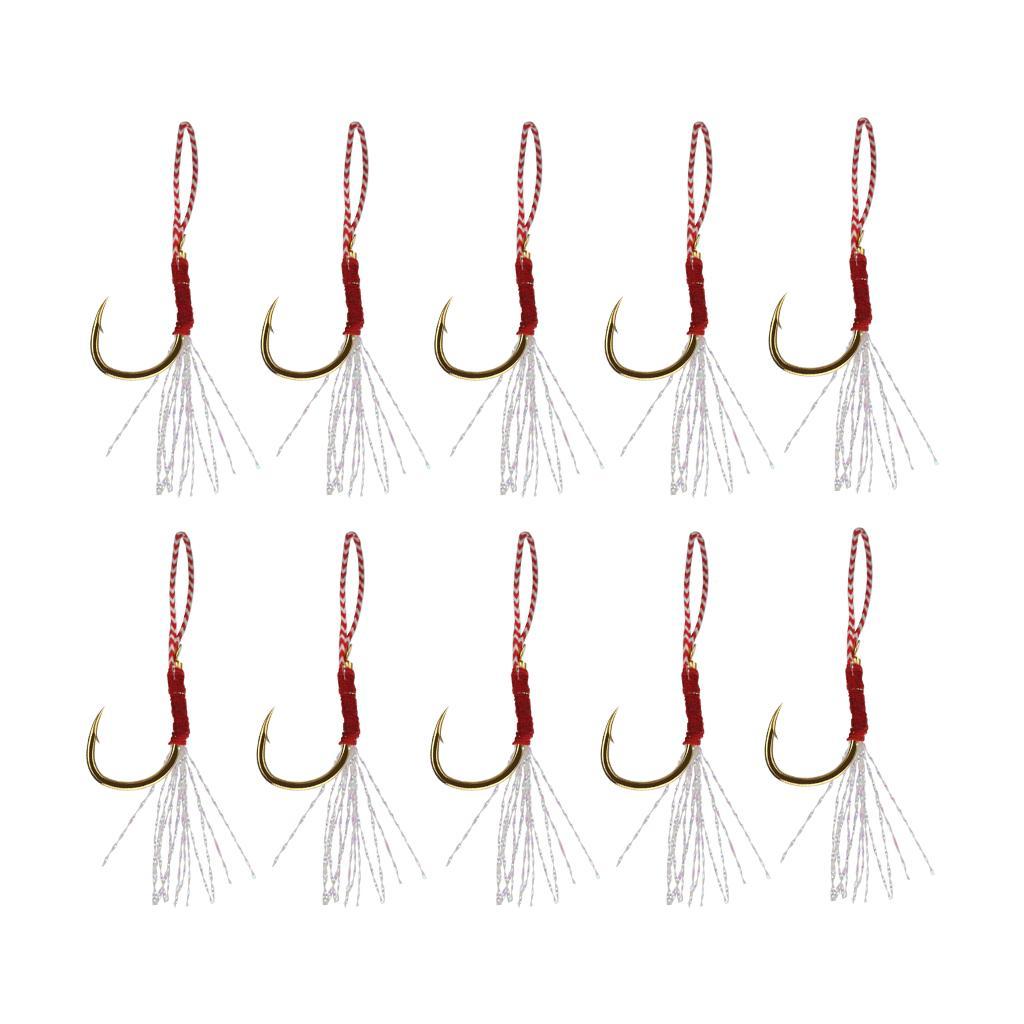 10pcs Fishing Assist  Hook Live Baits Hooks with Braid Lines Gold 12