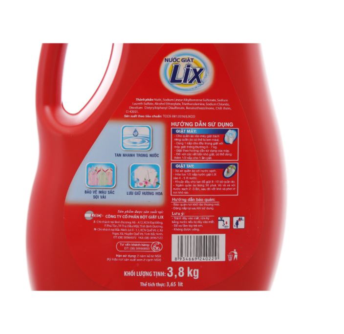 COMBO 3 chai nước giặt LIX Đậm đặc (Đỏ) 3.8LX3