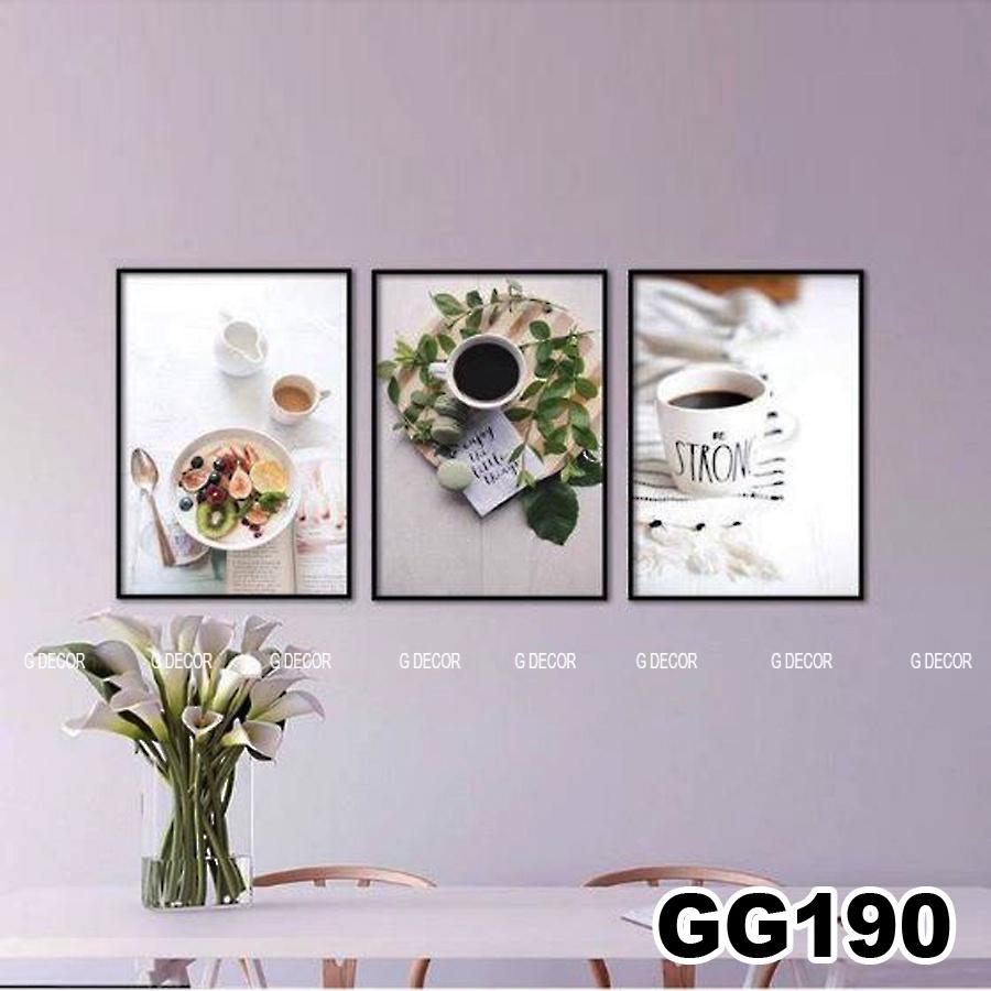 Tranh treo tường canvas 3 bức phong cách hiện đại Bắc Âu 192, tranh hoa quả trang trí phòng khách, quán cà phê, spa