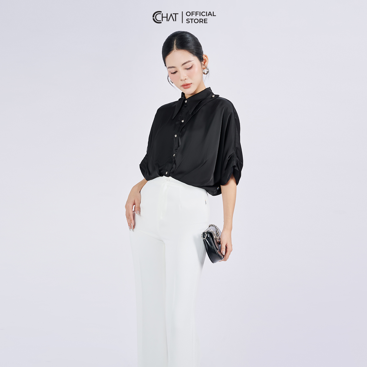 Áo Sơ Mi Nữ Kiểu Gấu Xếp Nếp Dáng Suông Lửng Chất Lụa Cao Cấp 53FNL2011ST