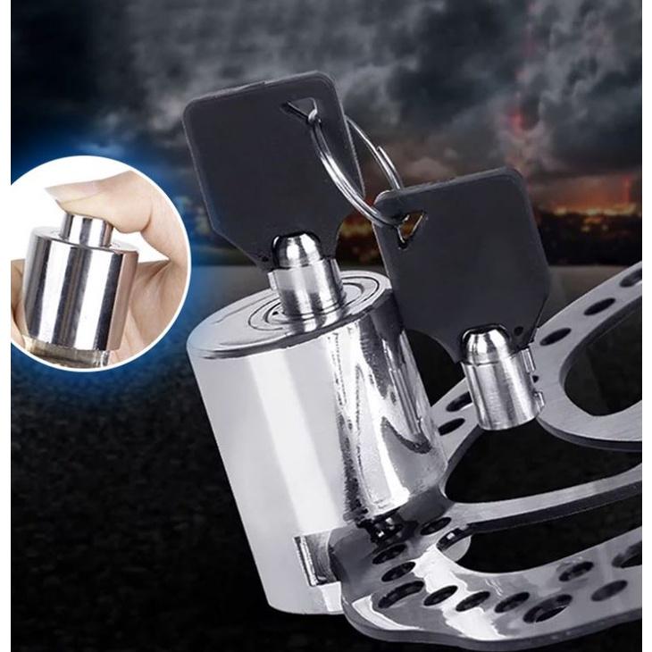 Khóa phanh đĩa xe máy hình trụ chống trộm chất liệu thép nguyên khối thiết kế thông minh an toàn.