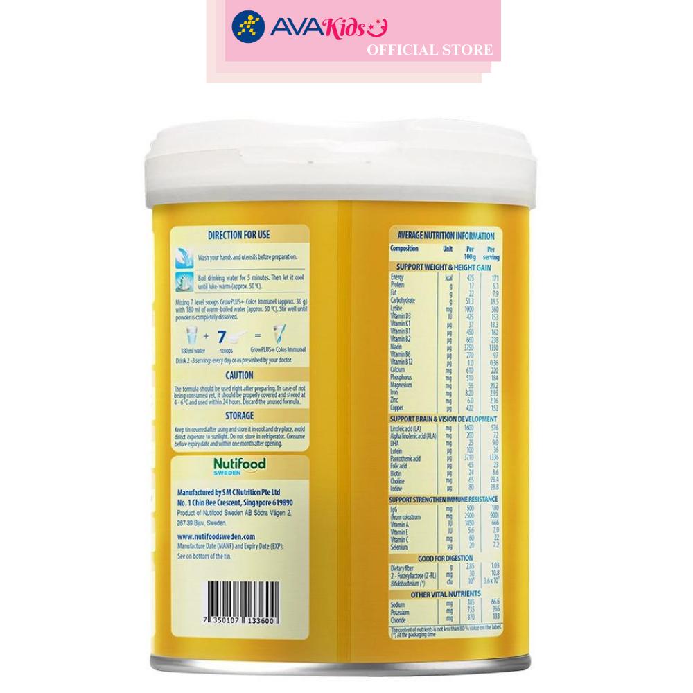 Sữa bột Nutifood GrowPLUS+ Colos Immunel 2+ hương vani 800g (từ 2 tuổi)