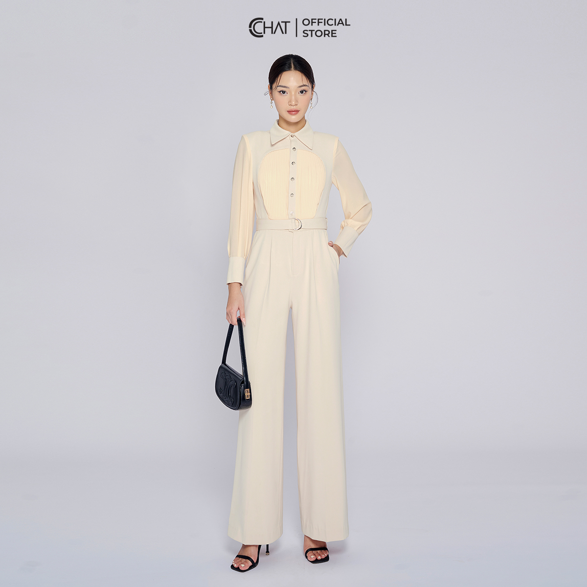 Jumpsuit Nữ  Dáng Suông Phối Tay Xếp Ly Thân Chất Tuytsi Cao Cấp 53JDS8003ST
