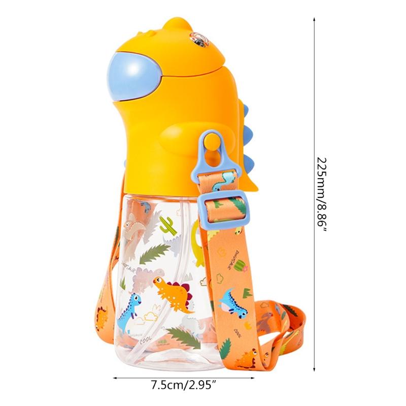 560Ml Hoạt Hình Hình Khủng Long Bé Nước Với Ốp Ống Hút Dây Đeo Vai Rò Rỉ Chống Trẻ Em Học Ấm Siêu Tốc
