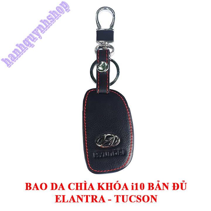 Bao da chìa khóa i10 bản đủ, Elantra, Tucson màu đen chỉ đỏ tặng kèm móc