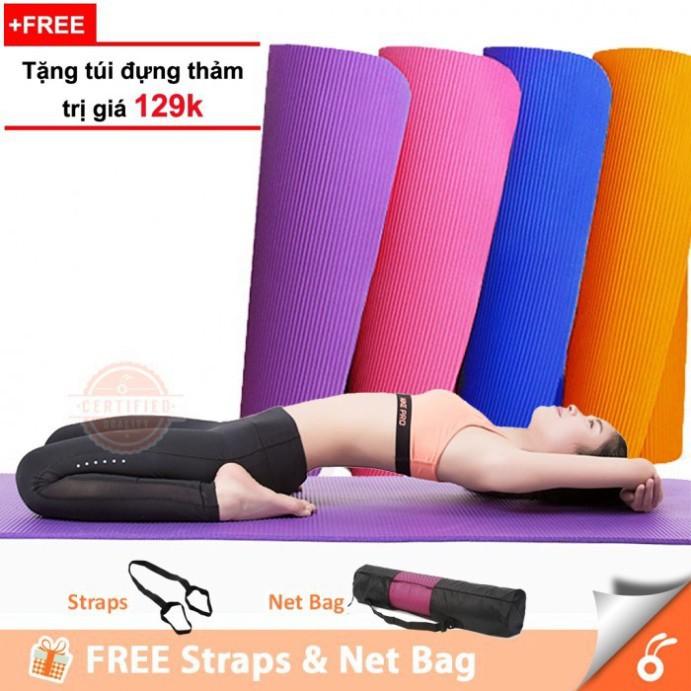 Thảm tập Yoga, Gym, Fitness Cao Cấp dày 10mm-15mm TPE Hàn Quốc(Tặng Kèm Túi Đựng)