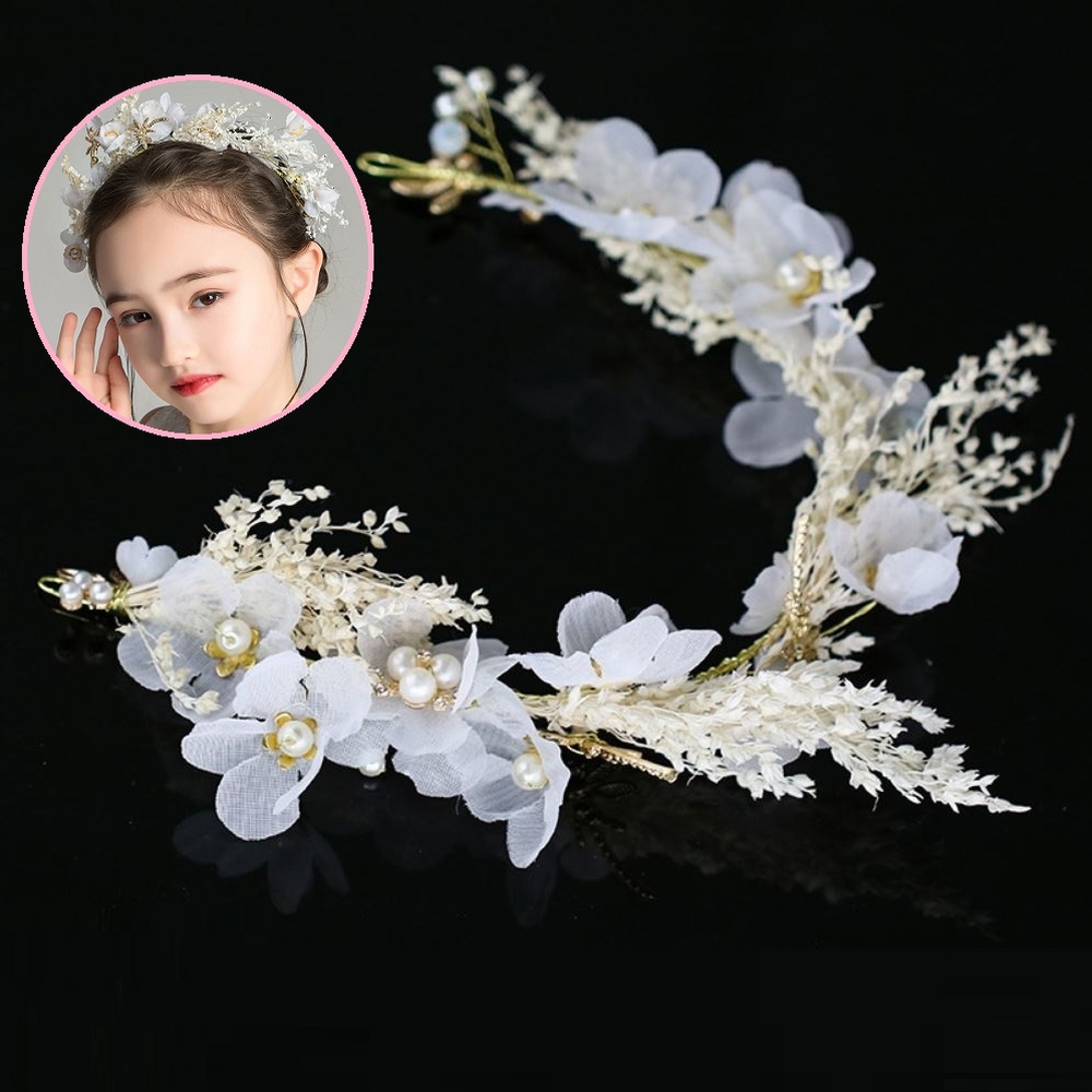 Dây Cài Tóc Hoa Vải Đính Hạt Chai Kèm Hoa Khô 120 Số 15, Thiết Kế Trẻ Trung, Màu Sắc Tươi Sáng, Tạo Điểm Nhấn Phong Cách Khi Làm Tóc, Dễ Kết Hợp Trang Phục Trong Sự Kiện Hoặc Đi Chụp Ảnh