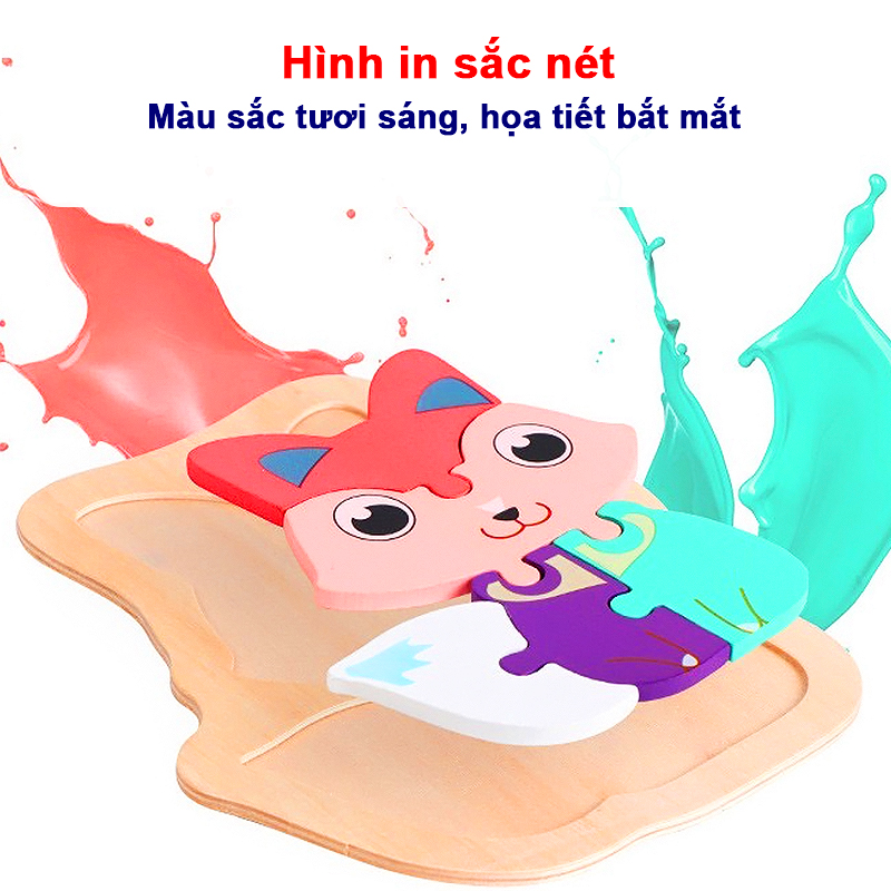 Tranh ghép gỗ 3D cao cấp mẫu mới chủ đề động vật và phương tiện giao thông đủ mà sắc cho bé 0-3 tuổi – DC034