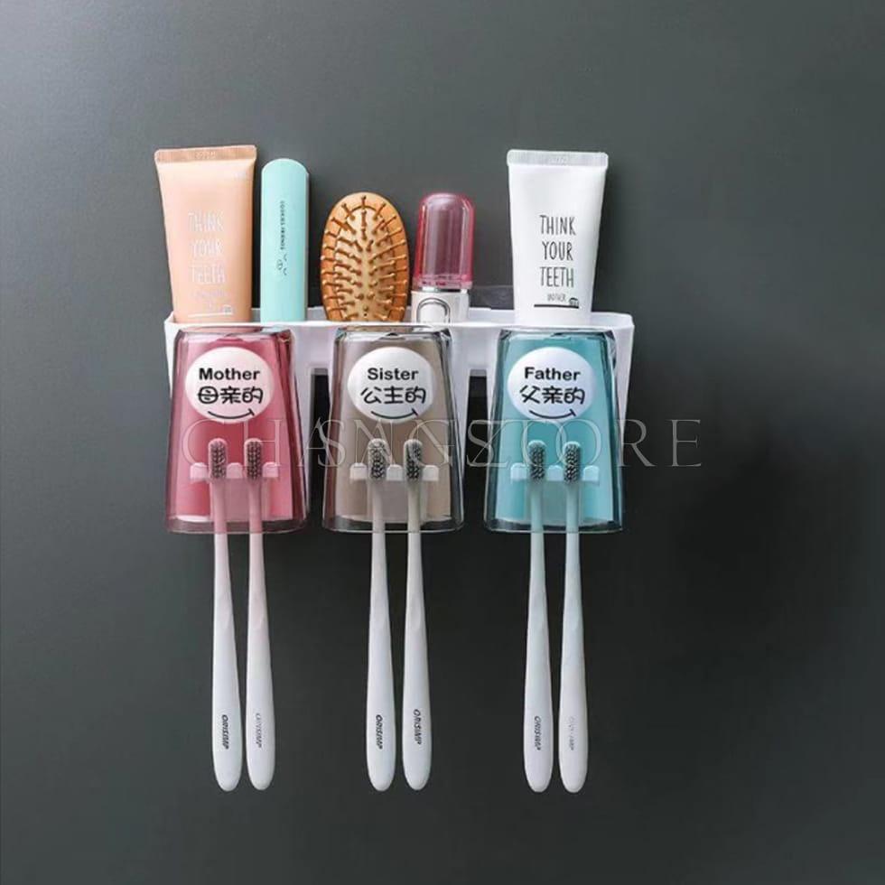 Giá Đựng Bàn Chải Đánh Răng Gắn Tường Đa Năng Mẫu Mới, Kệ đựng bàn chải cốc đánh răng dán tường tặng kèm cốc