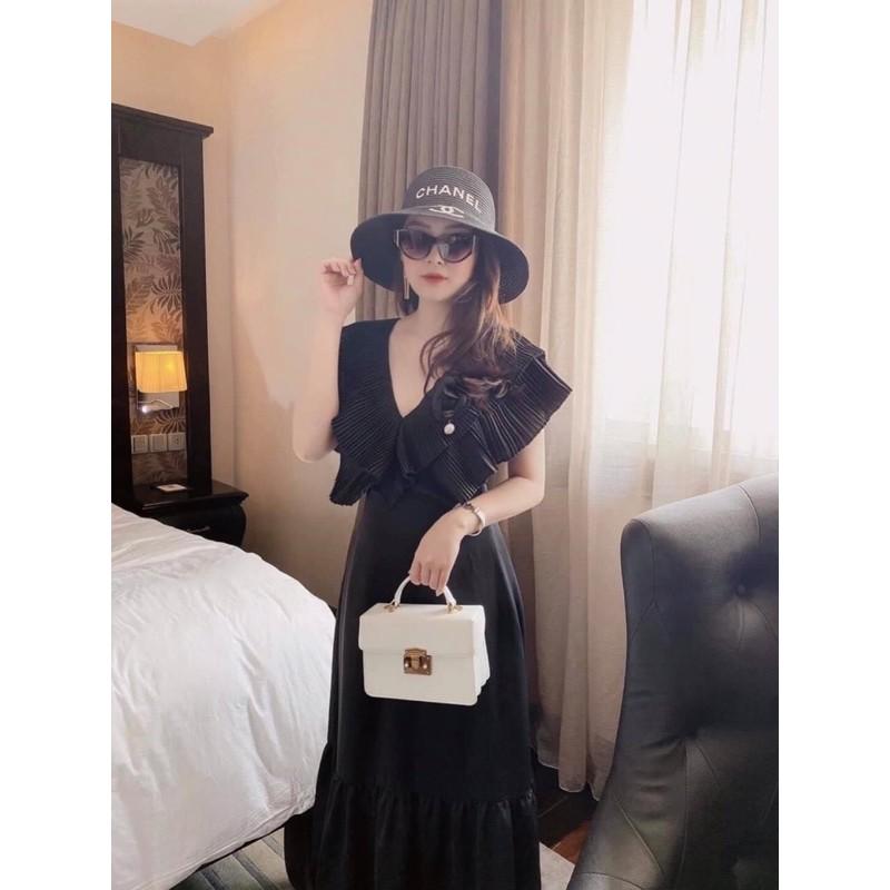 Đầm maxi đầm suông cổ bèo đầm sang trọng đi chơi dự tiệc đi biển dạo phố xinh xắn
