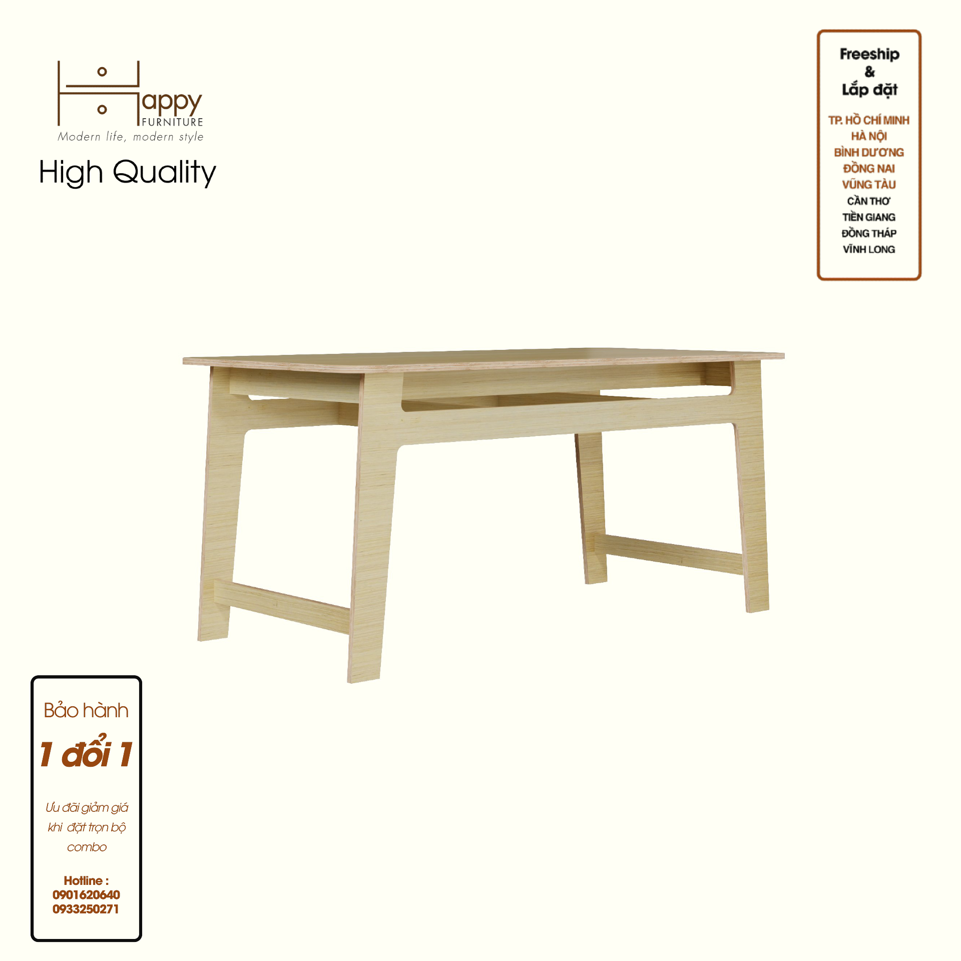 HAPPY FURNITURE , Gỗ tự nhiên , Bàn làm việc gỗ Plywood - SANARI , BAN_112 , 140cm x80cm x 75cm DxRxC