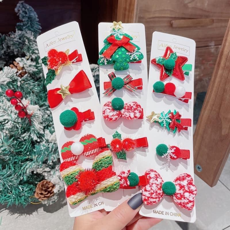 Sét 5 Cặp Tóc Noel Giáng Sinh Siêu Dễ Thương Cho Bé yêu