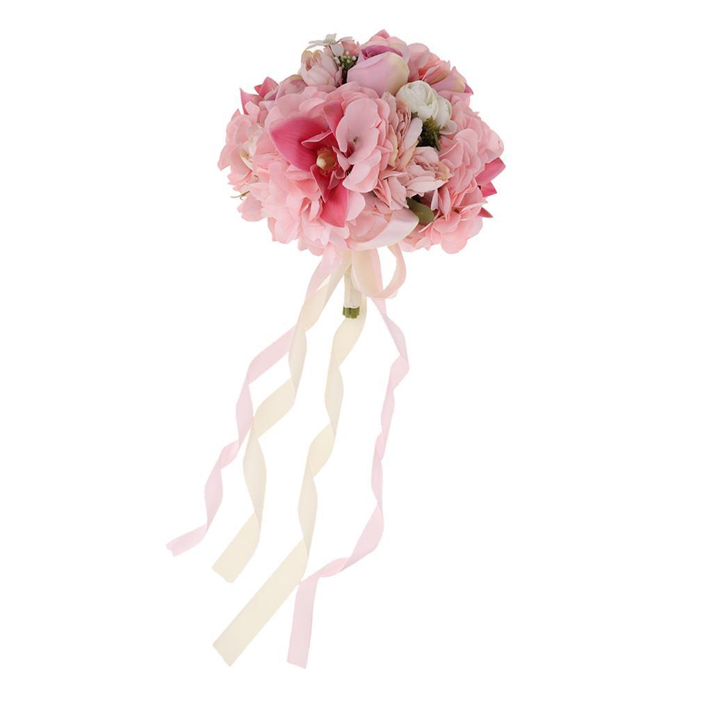 Pink-Artificial Bridal Bouquet Flower Wedding Party Flower Girl Supply Decor