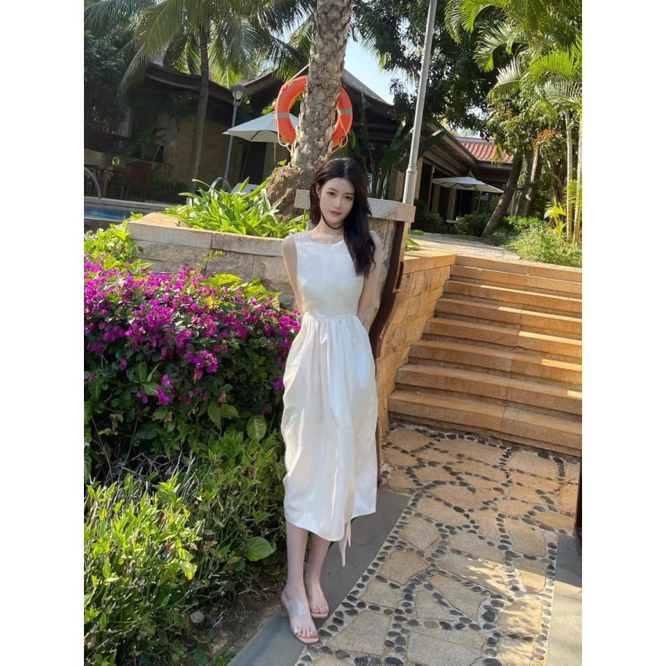 Đầm dáng suông họa tiết nơ sau lưng size S wabisabi