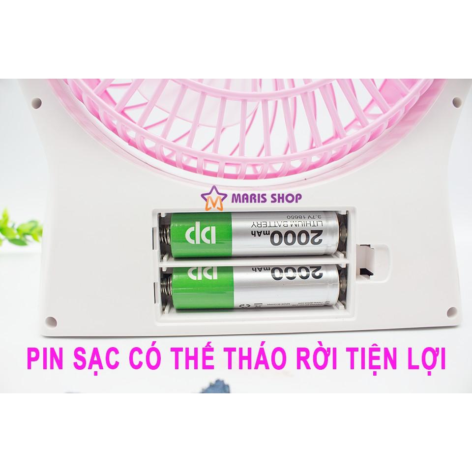 Quạt sạc PIN công suất lớn để bàn nội địa Trung Quốc có đèn LED, 3 chế độ gió khay pin rời dễ dàng thay thế