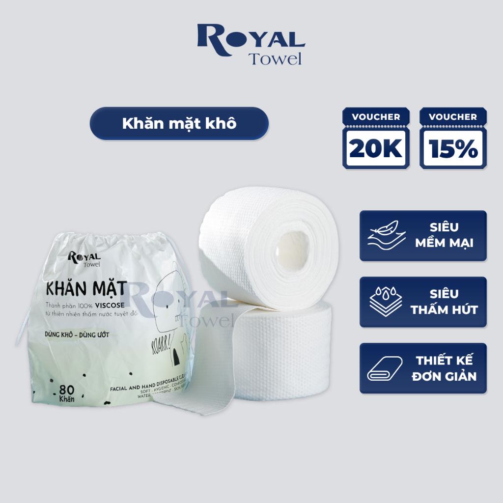 Khăn mặt khô Royal Towel dùng 1 lần lau khô lau ướt chất viscose, giấy lau mặt dùng 1 lần mềm mịn 80 khăn