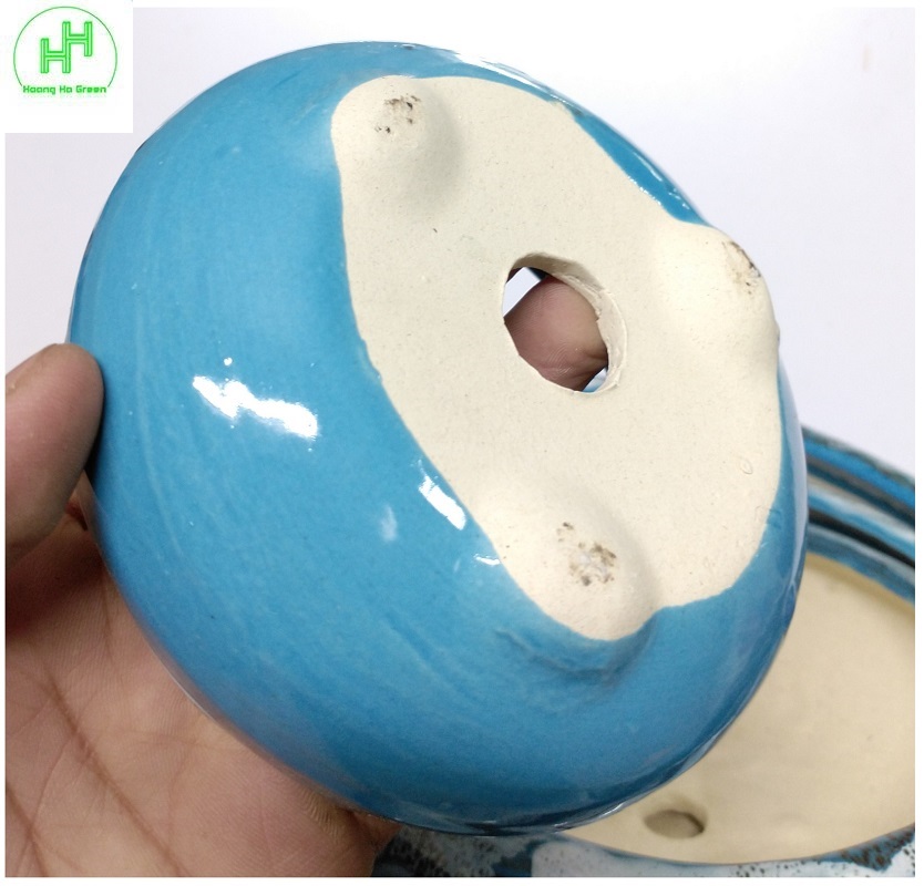 Bộ 4 Chậu gốm sứ BT trồng hoa, cây bonsai đủ kích thước, hoa văn độc đáo - Màu xanh ngọc bích