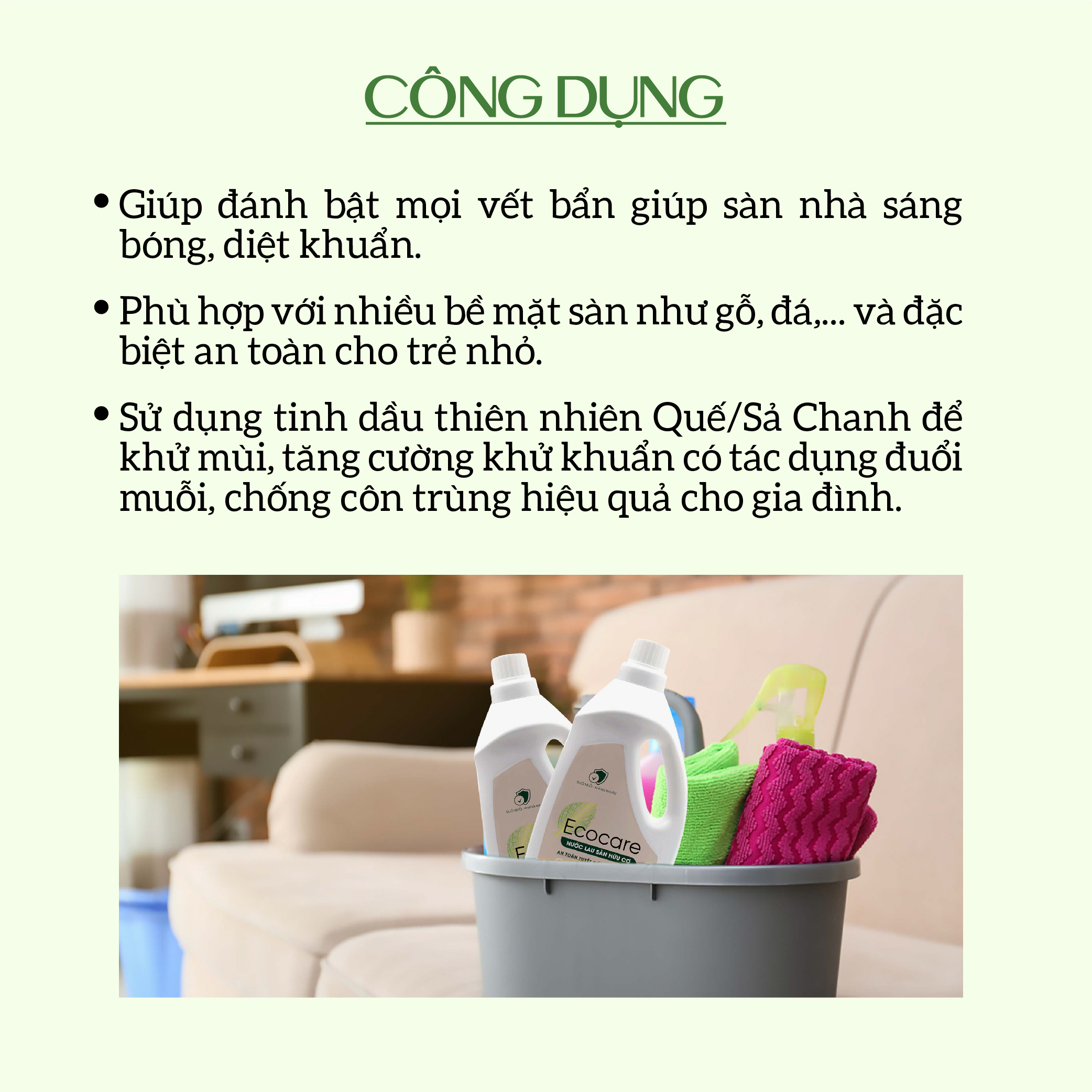 Nước lau sàn Hữu cơ đuổi muỗi tinh dầu thiên nhiên thương hiệu Ecocare