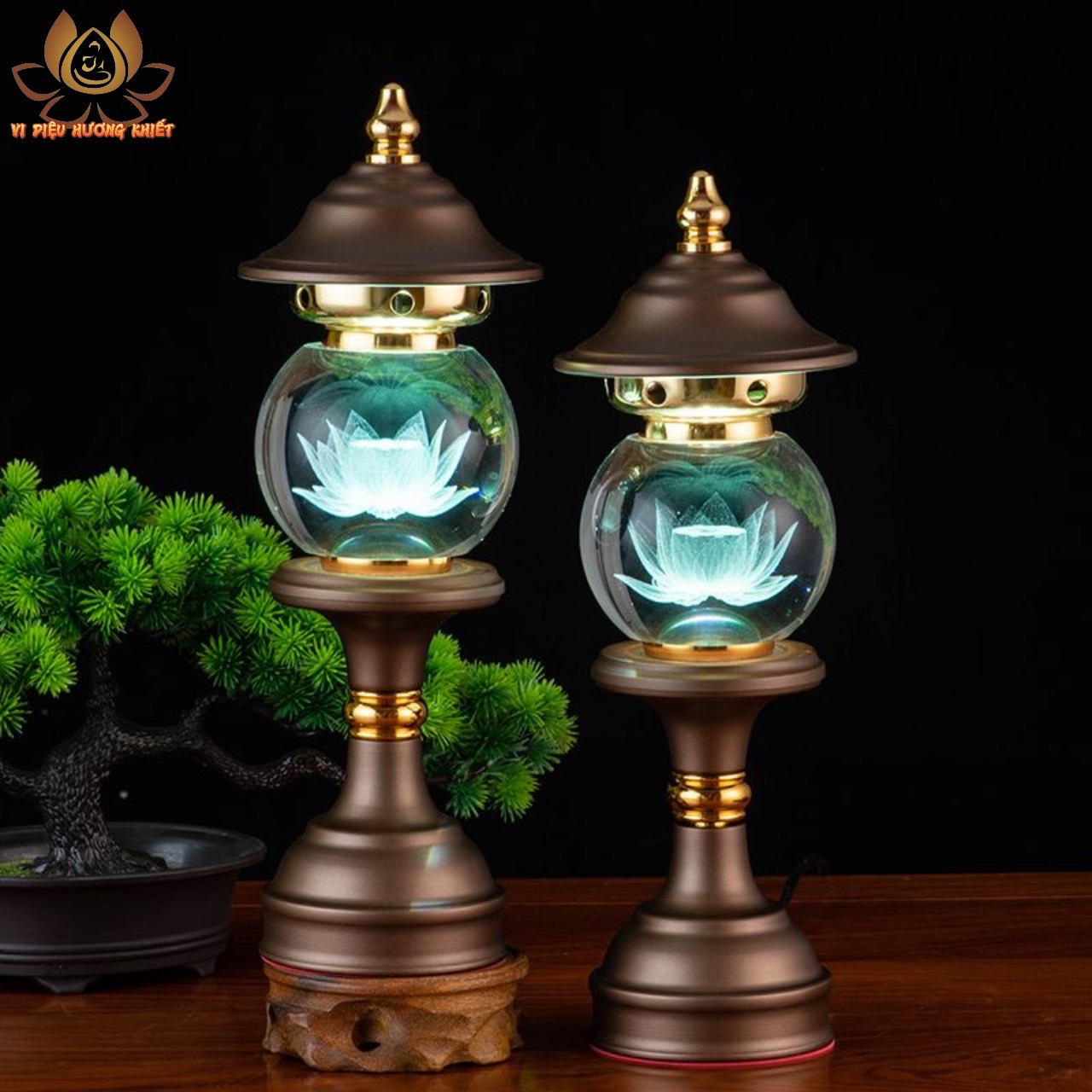 CẶP 2 CÂY ĐÈN LED HOA SEN PHA LÊ THỜ CÚNG TRANG TRÍ