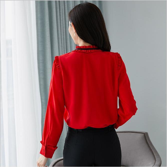 Áo sơ mi nữ cổ bèo phối nơ xinh cách điệu sm46