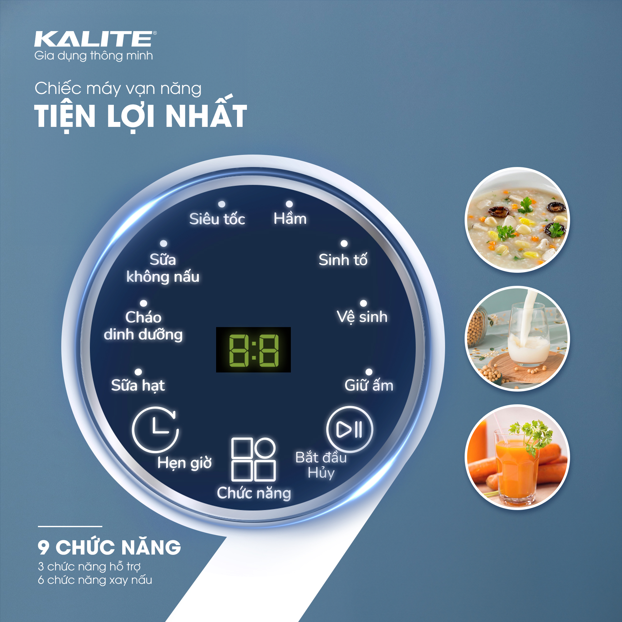 Máy làm sữa hạt mini Kalite KCB12B, dung tích 1.2l, đa chức năng cao cấp, thiết kế hiện đại, hoạt động êm ái bền bỉ- hàng chính hãng