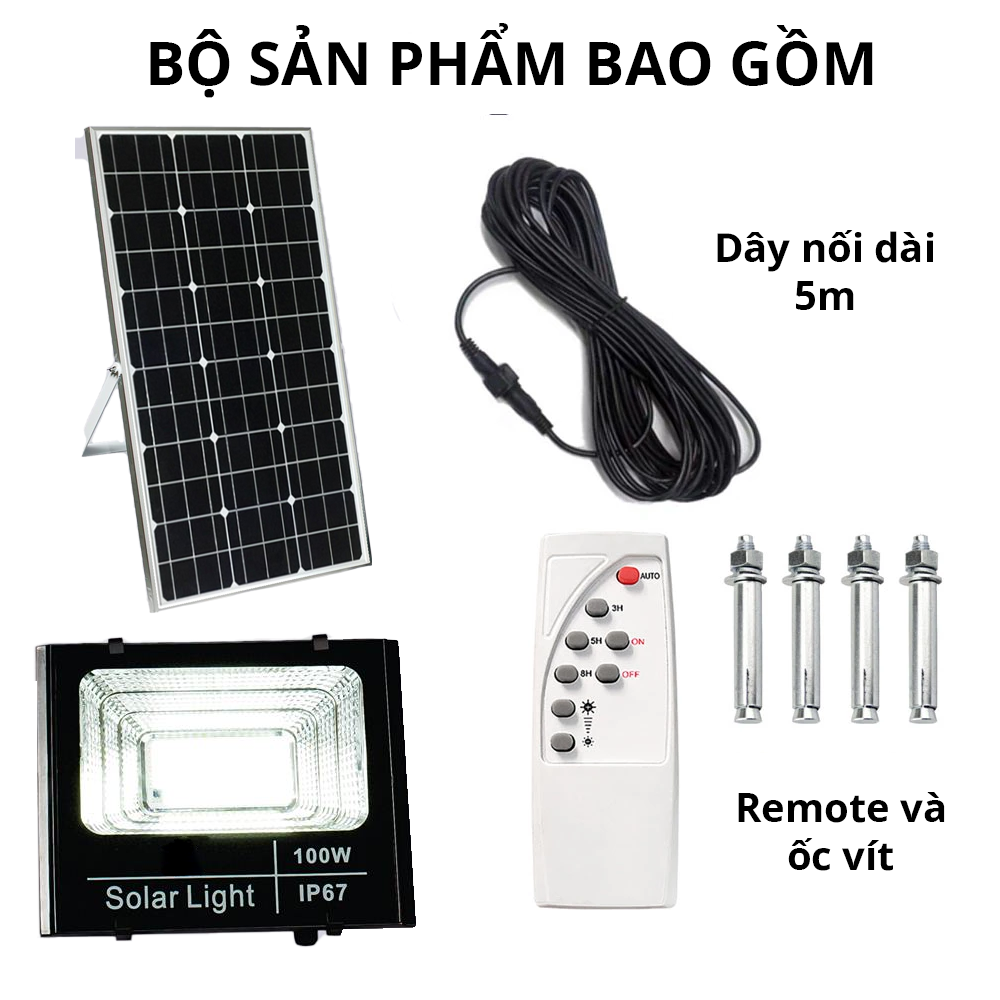 Đèn Pha Năng Lượng Mặt Trời 3E LED LIGHT Công Suất 100w 200w 300w Tấm Pin Mono