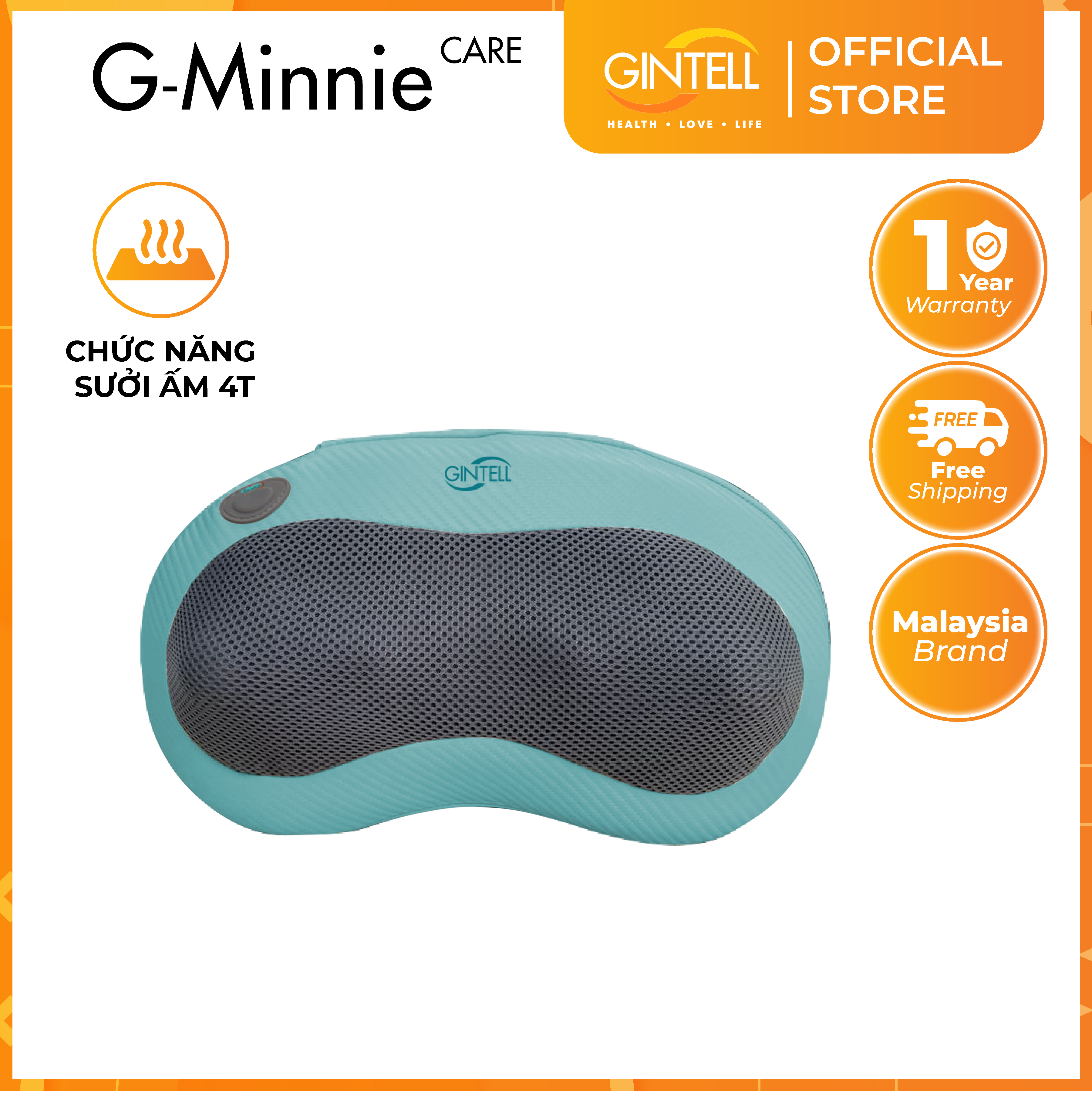 Gối Massage nhiệt hồng ngoại  G-Minnie Care| Công nghệ massage Shiatsu 3D