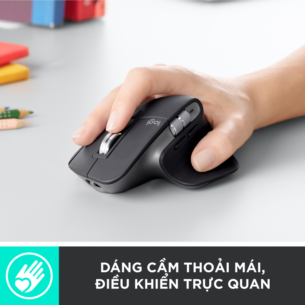 Chuột không dây Bluetooth Logitech MX Master 3 - form to, kết nối 3 thiết bị, cuộn siêu nhanh, sạc nhanh USB-C, có bản cho Mac - Hàng chính hãng