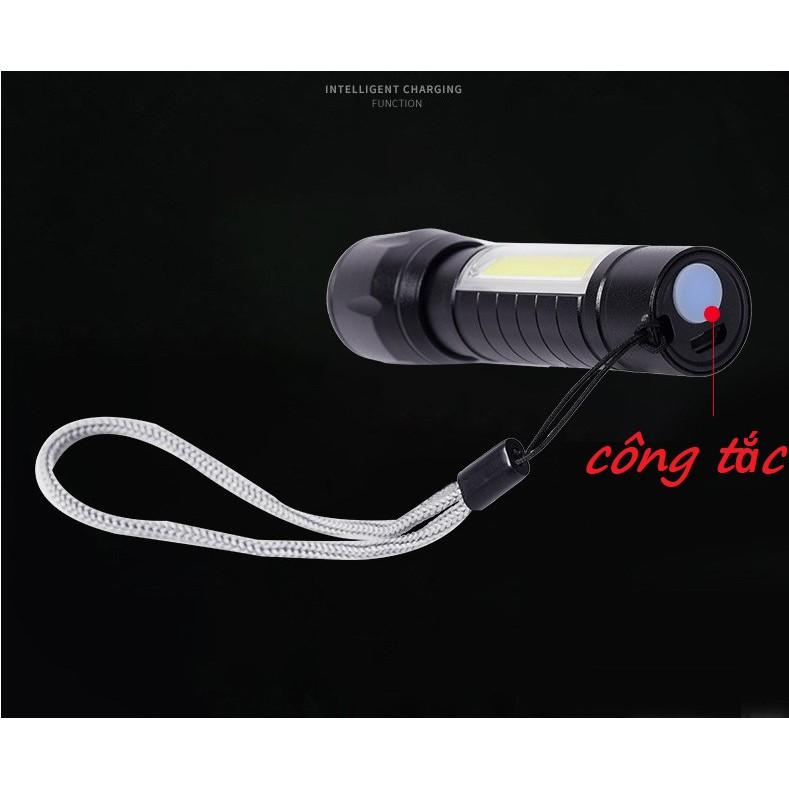 Đèn pin mini siêu sáng có thể sạc lại, hàng cao cấp, có zoom