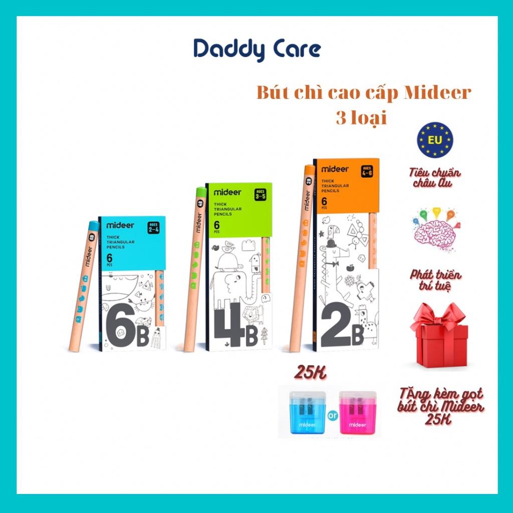 Bộ bút Chì 2B 4B 6B hộp 6 bút chì Mideer Thick Triangular Pencils, Đồ dùng học tập