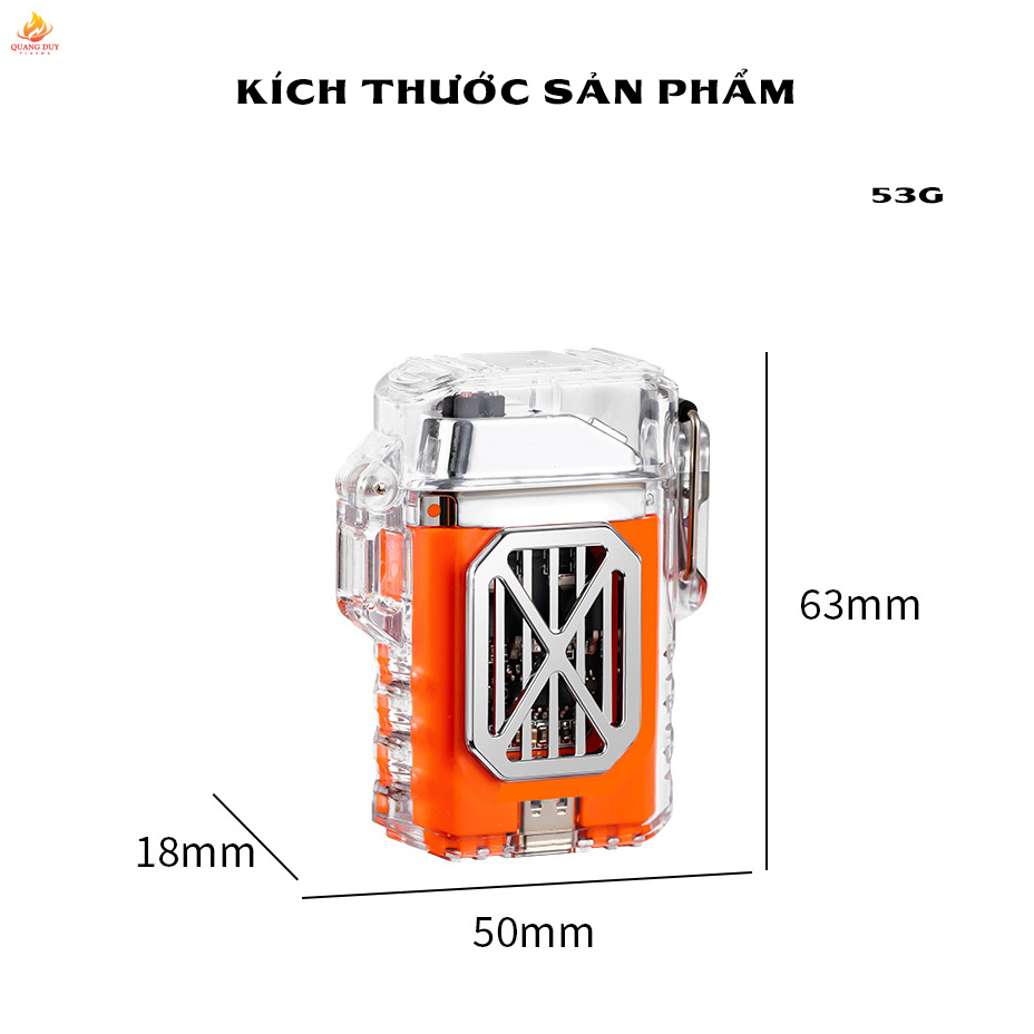 Hột quẹt điện 4 tia plasma chống gió, thân vỏ trong suốt độc đáo