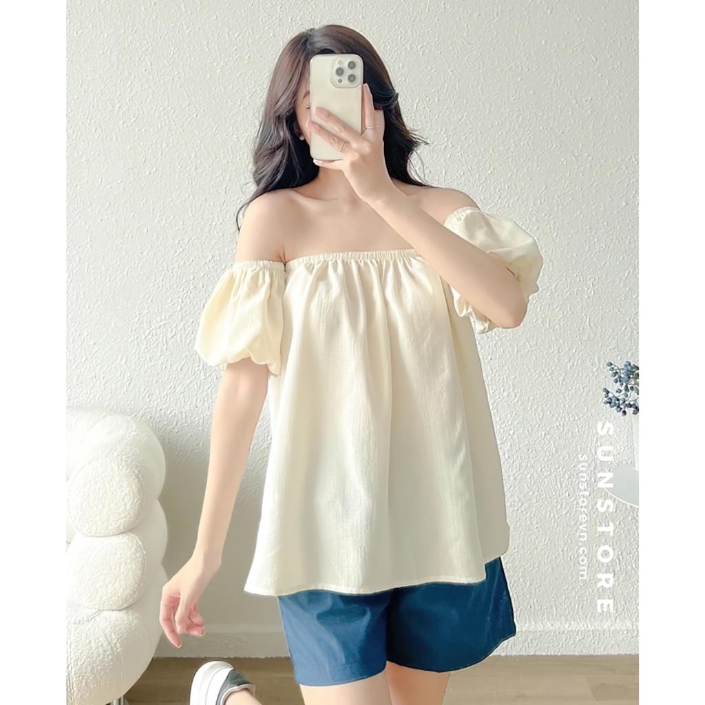 Set đồ nữ đi biển mùa hè áo trễ vai và quần short nữ lưng chun 2 màu