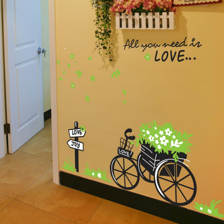 Decal Dán Tường Trang Trí Cây Photo Và Xe Đạp