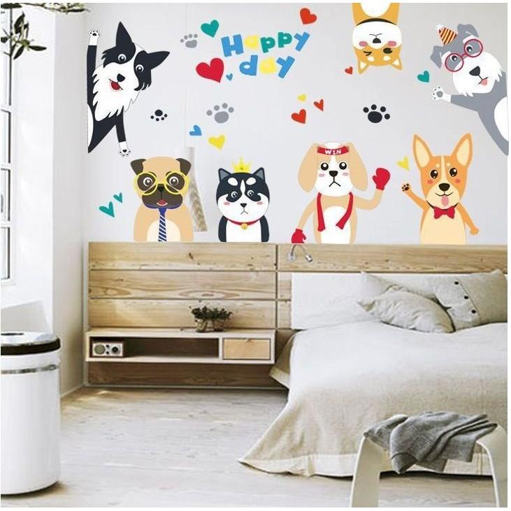 Decal dán tường hình các chú chó Happy Day