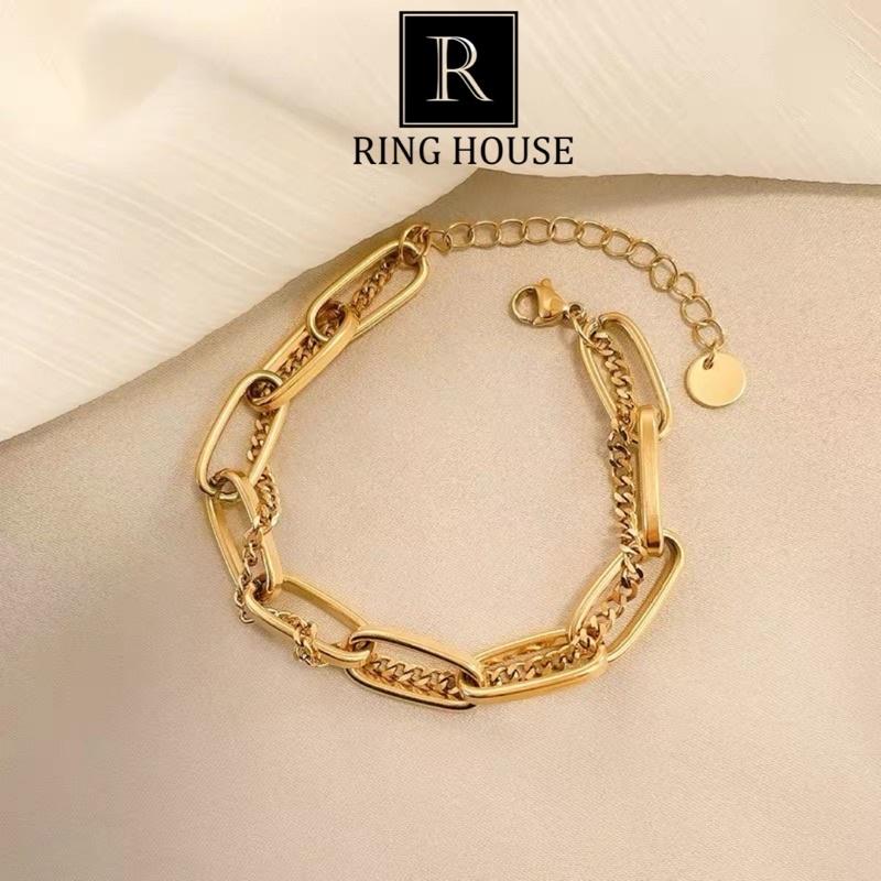 Lắc Tay Vòng Tay Nữ Titan Không Gỉ Dây Xích Double Style 1 Ring House