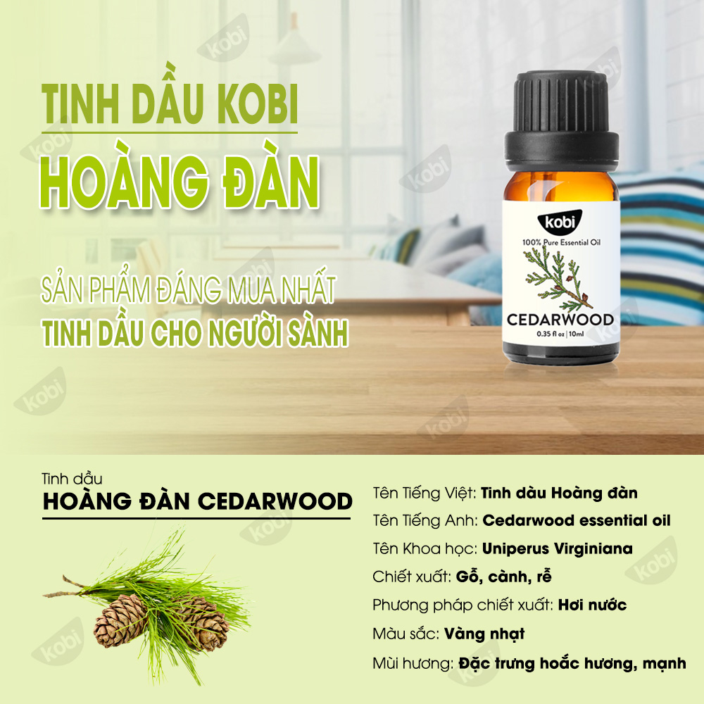 Tinh Dầu Hoàng Đàn Kobi Cedarwood Essential Oil Dùng Xông Phòng, Giúp Khử Trùng, Giảm Đau, Chống Viêm Nhiễm Hiệu Quả