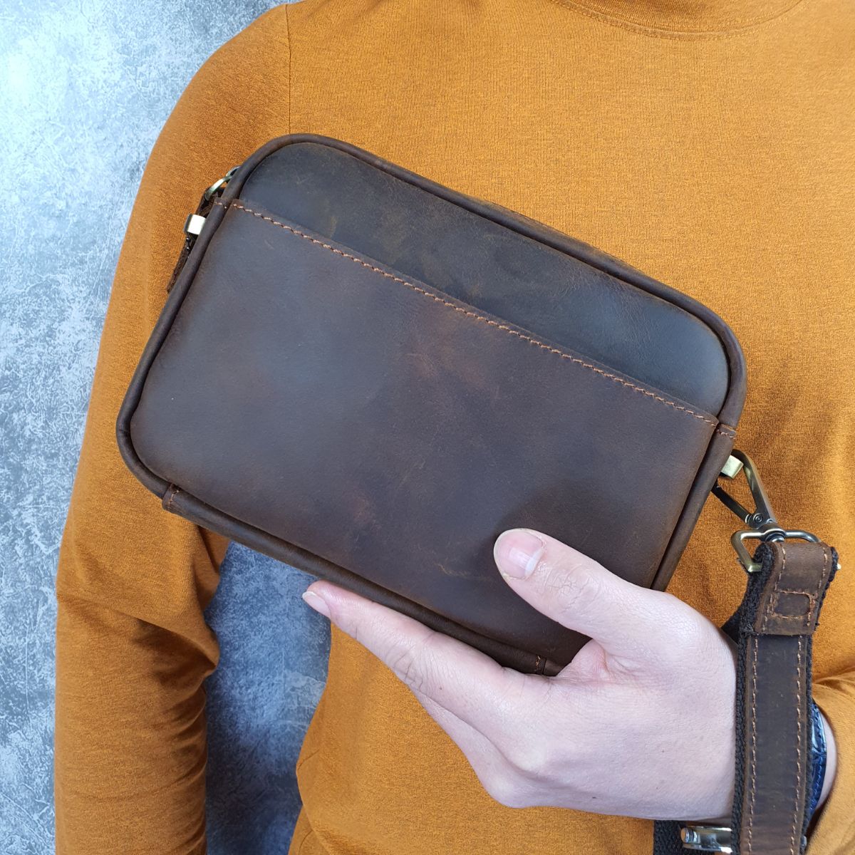 Túi đeo chéo clutch cầm tay da bò sáp TD118 - BH 3 năm - CAM KẾT HÀNG Y ẢNH CHỤP