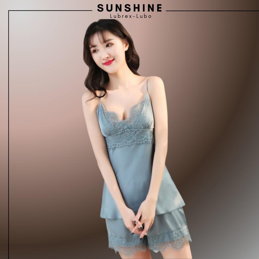 Đồ bộ nữ mặc nhà chất LỤA mềm mại thoáng mát thấm hút mồ hôi Set đồ mặc nhà dễ thương quần cộc áo 2 dây SUNSHINE MNT230