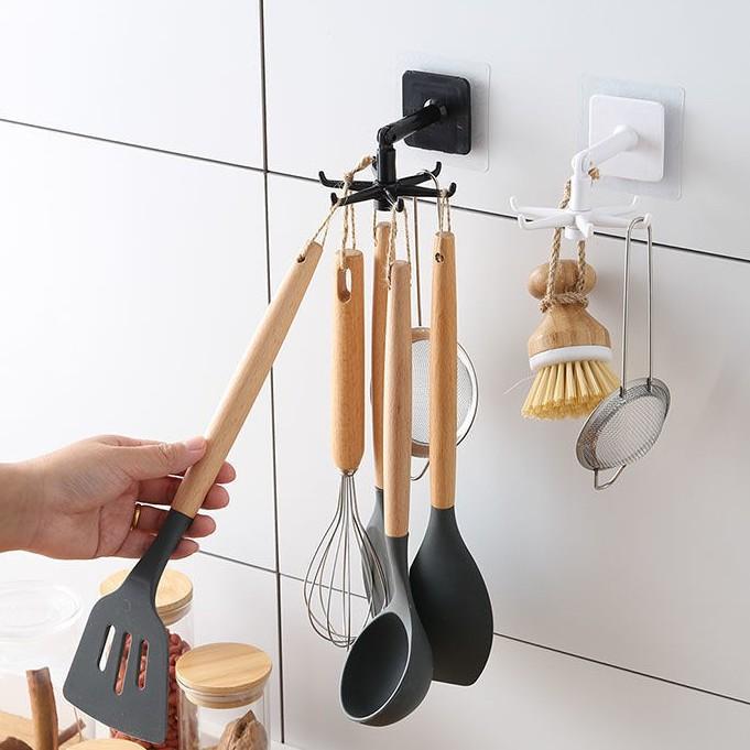 Móc treo dán tường có 6 nhánh xoay 360° giá treo đồ nhà bếp móc chìa khóa decor trang trí nhà cừa đồ gia dụng MXT